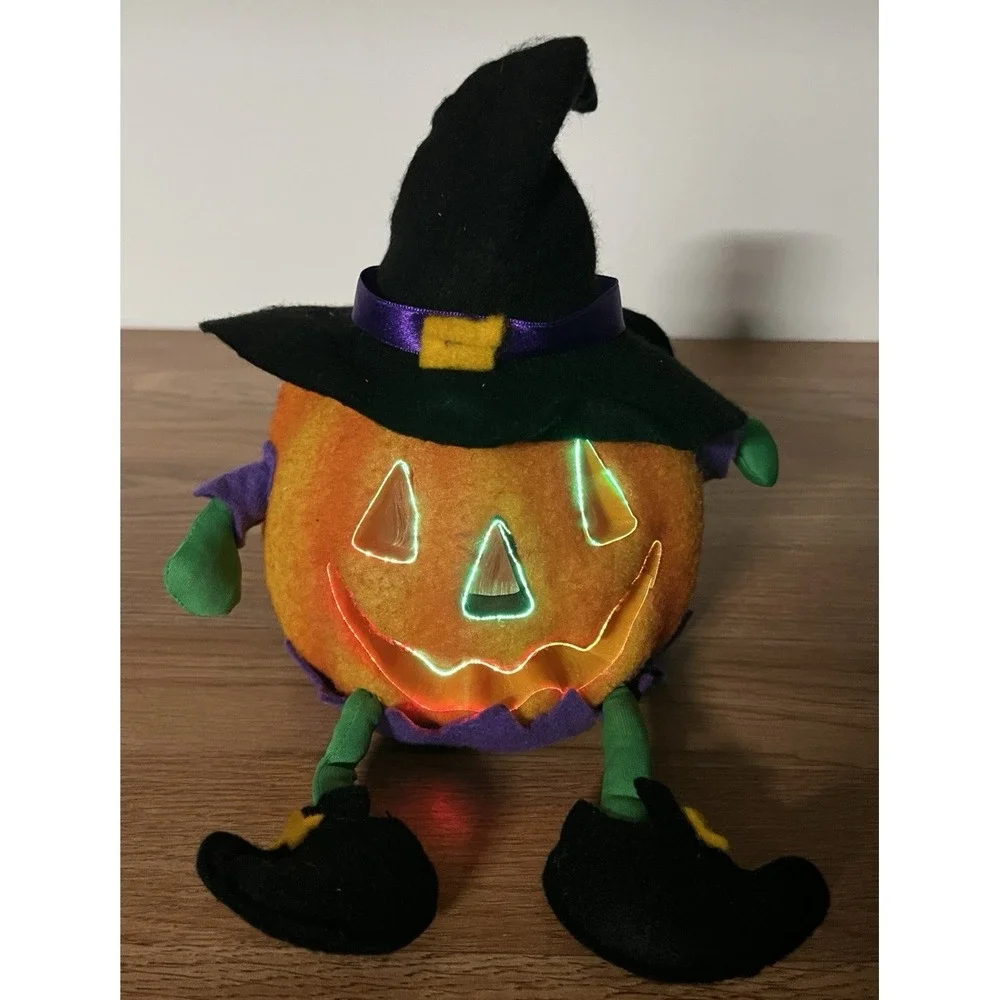 Vintage Fiber Optics Light Up Jack O Lantern Pumpkin Witch Halloween